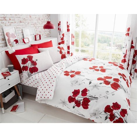 GC GAVENO CAVAILIA Set di biancheria da letto matrimoniale, facile da pulire, lavabile, motivo botanico, traspirante, rosso (1/5)