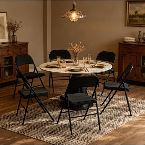 Set de 6 sillas plegables acolchadas negras con asiento de tela y estructura de acero, 120 kg por silla, para eventos y hogar – CHICFURN, fáciles de guardar (1/5)