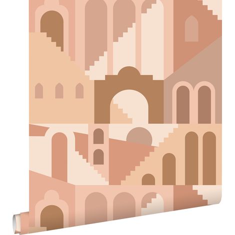 papier peint maisons méditerranéennes rose terracotta  - ESTAhome (1/5)