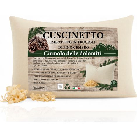 Coussin en pin suisse Dolomiti - Parfum naturel relaxant - Coton brut - Pour canapé, lit, voyage - Fabriqué en Italie cm. 20x30 (1/5)