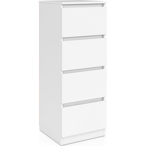 Meuble d'appoint 4 tiroirs TOMI 30 cm chiffonnier bois blanc pour entrée salle de bain