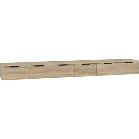 Conjunto de 2 armarios de pared flotantes multiusos para almacenamiento 102 x 30 x 20 cm fabricados en madera de roble Sonoma 020055231 (1/4)