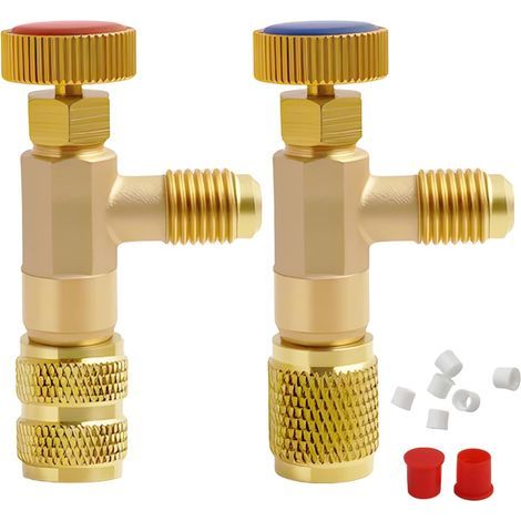 2 Pièces - Adaptateur Réfrigérant - Vanne Débit - Raccord Rapide 1/4" - Régulation R410A R22 - Maintenance Climatisation - Doré - 1/4" (1/5)