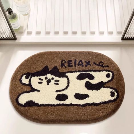 Tapis de bain antidérapant en microfibre marron à motif chat (1/5)