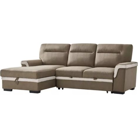 divano letto angolare "erika" in tessuto marrone con penisola a sinistra 254x92/165x102 cm (1/3)