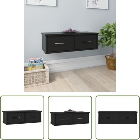 INLIFE Étagère murale avec 2 tiroirs Meuble d’entrée de Rangemen Panneaux de Aggloméré Noir 60x26x18,5 cm (1/5)