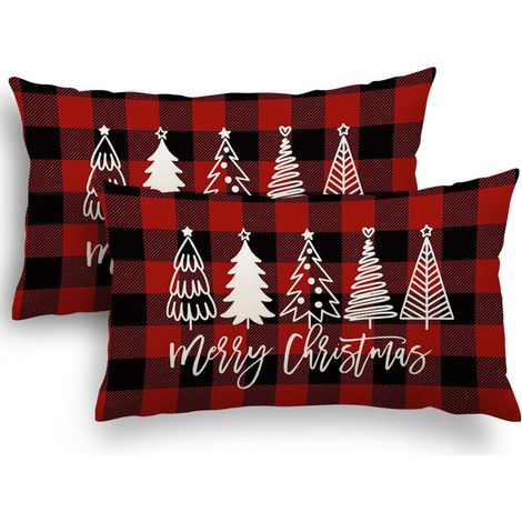 Taie d'oreiller de Noël, 30 x 50 cm, motif sapin de Noël, taie d'oreiller décorative, idéale pour les décorations de Noël. 2 pièces (1/5)