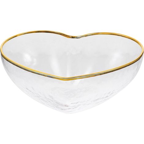 Bol en Verre Transparent de Cœur Bordure Dorée et Texture Martelée, Grand Bol à Fruits et Desserts pour Maison, pour Réunion Familiale et Décoration de Table Coral Rouge (1/5)