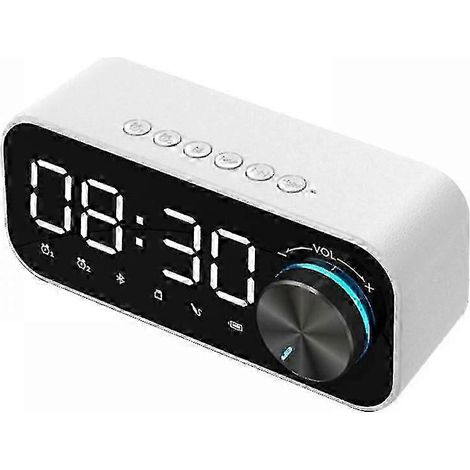 Radio-réveil avec haut-parleur Bluetooth compatible avec les systèmes Android, avec veilleuse et affichage LED (blanc). (1/3)