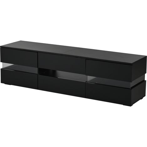 Mueble TV moderno negro brillo 160x39x45 cm con LED, 2 puertas, 1 cajón y estante abierto (1/5)