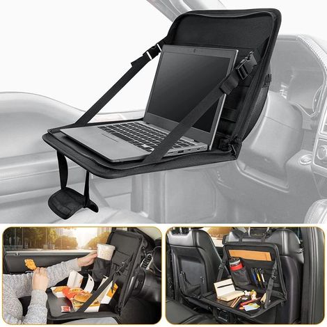 Bandeja para volante de coche, mesa para portátil con portavasos, organizador para coche, bandeja plegable y ajustable para comidas en el coche, compatible con la mayoría de vehículos. (1/5)