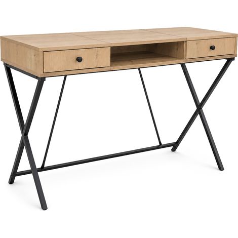 Computertisch Schreibtisch Industrial Eiche Artisan CROSSLINE 120 cm 2 Schubladen 1 Ablage Schwarze Beine (1/5)