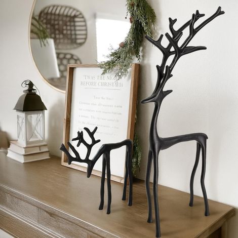 Statue De Renne - En Métal Noir - Décor Extérieur Et Intérieur - Pour Jardin Entrée Salon - 2 Pièces (1/5)