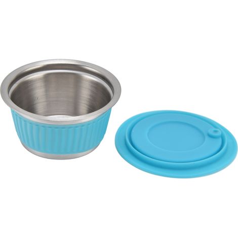 Wiederverwendbarer Kaffeefilter aus Edelstahl, kompatibel mit Dolce Gusto Kapseln, Set mit 1 Filter und Kunststoffpresse, blau (1/5)