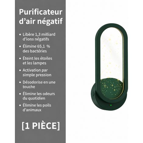 Purificateur d'air mural à ions négatifs vert anti-odeurs silencieux avec veilleuse ciel étoilé 11-20 m² 48 g – Livraison gratuite