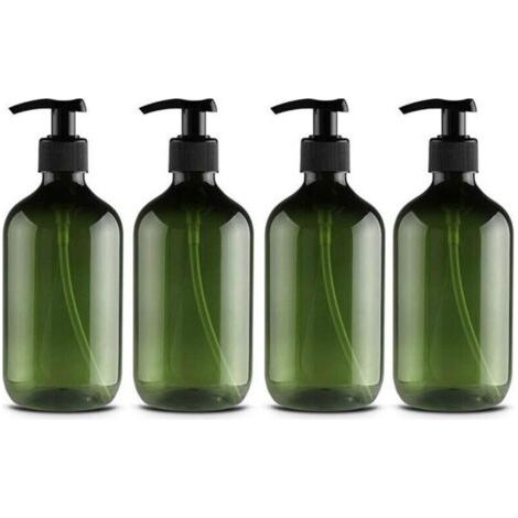 Lot de 4 flacons en plastique avec pompe pour lotion pour animaux de compagnie, shampoing, gel douche, crème pour les mains, 500 ml, vert et marron (1/5)