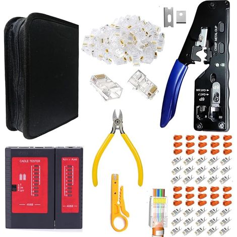 Pince RJ45, Kit D'outils Réseau, kit de Pinces à Sertir RJ45 Avec 50 Connecteurs Cat6/30 Cat7/Cat6a, Kit D'outils de Test Réseau, Pince à Dénuder pour RJ45/RJ11/RJ12 (1/5)