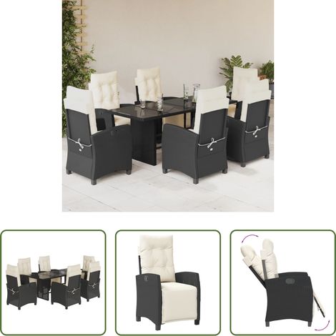 vidaXL Gartentisch -  7-tlg. Garten-Essgruppe mit Kissen Schwarz Poly Rattan (1/5)