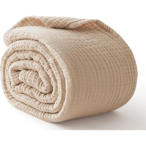 Grande couverture 100 % coton (50 x 70 po) – Tissu respirant, frais et doux à 6 épaisseurs idéale pour canapés, fauteuils inclinables et adultes – Beige avoine/lin (1/5)