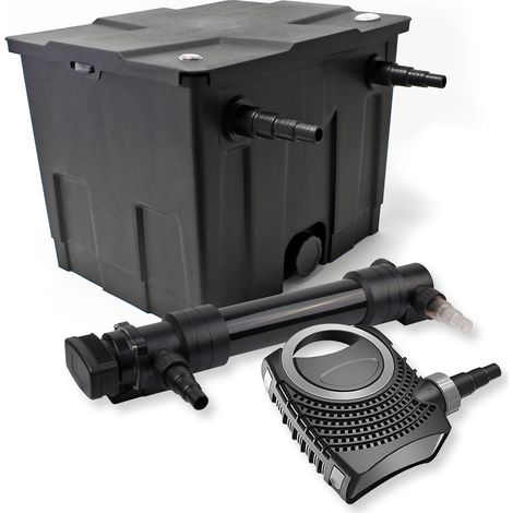 SunSun Komplettset: CBF-350 Teichfilter bis 12000 L Teichfilteranlage als Durchlauffilter, NEO10000 SuperECO Teichpumpe 10000l/h 80W, CUV-636 Teichklärer UVC Klärer mit 36W