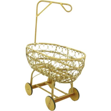 Cuna de mimbre con porta velo con ruedas de madera 103x57xh.44 - 78 cm