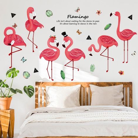Sticker mural Flamant rouge, décoration murale pour chambre à coucher, papier peint artistique (1/5)