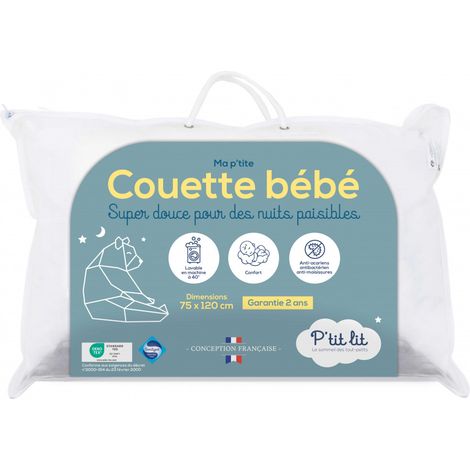 Couette bébé 75x120 cm – Enveloppe microfibre douce – Garnissage polyester pour chaleur équilibrée – Certifiée Oeko-Tex – P'Tit Lit (1/5)