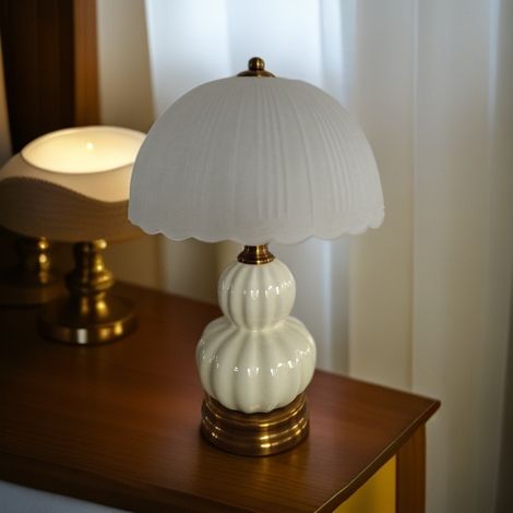 Nachttischlampe aus Keramik und Messing im Kürbisdesign Nordischer Stil & Verstellbar-lsw (1/5)