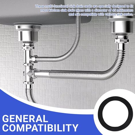 6 Pcs Rondelles en Caoutchouc avec Joint Torique, Caoutchouc Plat Rondelle, OD 55mm, ID 41mm, Joint Bonde Evier pour Bassins D'eaux Usées, Tuyau D'évier de Cuisine, Tuyau D'évacuation(Noir) (55mm)