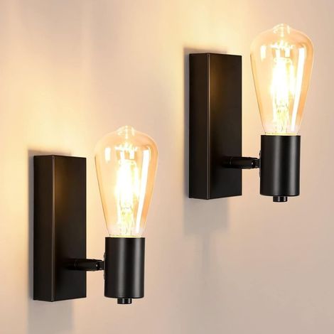 Lots de 2 Applique Murale Interieur industrielle, Spot Murale Vintage E27 Orientable 90° ou 360°, Rétro Lampe Murale Métal Noir pour Salon Chambre Cuisine Escalier Couloir [Classe énergétique E] (1/5)