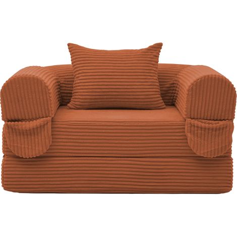 Sofá cama individual convertible de pana naranja HOMVRA (1/5)
