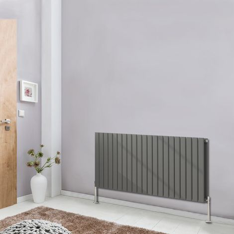 600x1428 Flat Double Panel Designer Radiator Horizontal Column Bathroom Heater Central Heating Anthracite (1/5)