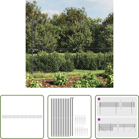 vidaXL Clôture en acier galvanisé - Clôture à mailles losangées avec ancrage anthracite 2,2x25 m (1/5)