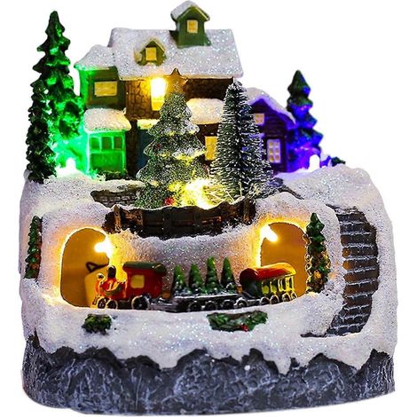 Noël Igloo musique boîte, Rotating Train LED lumières Church Figurines festif cadeau,C (1/4)