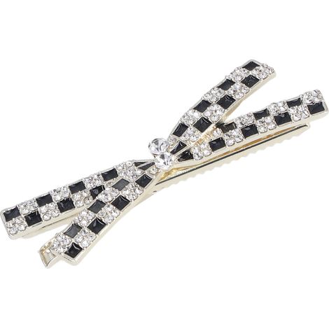 Pince à cheveux en strass à motif nœud en croix, noir et blanc à carreaux, accessoire cadeau mignon 2823
