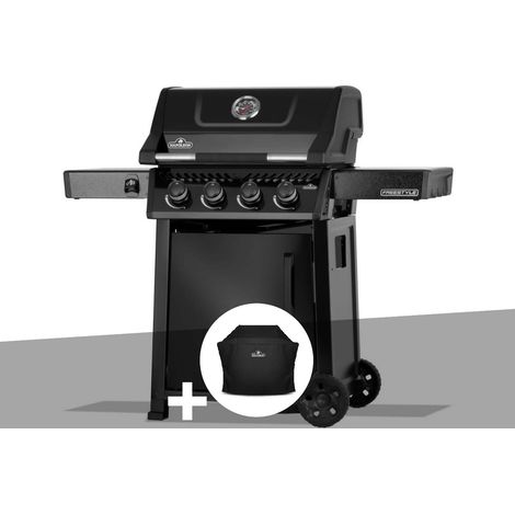 Barbecue gaz Freestyle 425 noir 4 brûleurs avec porte et brûleurs inox + Housse de protection - Napoléon