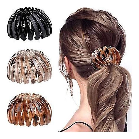 3 Pcs 2023 Bandeaux Cheveux Pince Cheveux Automatique En Forme Nid D'oiseau Support De Queue De Cheval Boucles Barrettes De Cheveux Rtractables (1/5)