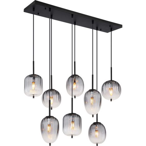Globo Attila Suspension Cluster, abat-jour en verre fumé noir mat, 8 ampoules E14