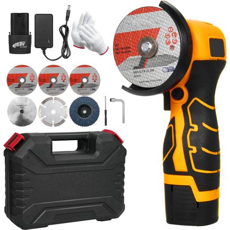 Irovami Meuleuse angle 7000tr/min 16.8V – 2 batteries, découpe – Idéal pour brique, bois, pierre, acier (1/5)