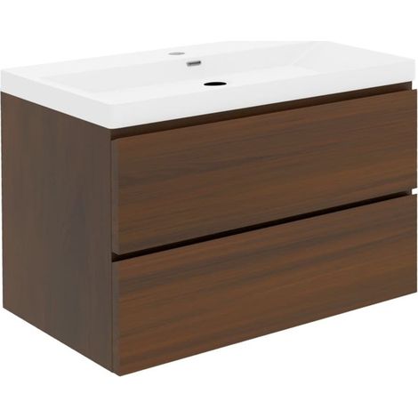 Ensemble meuble avec vasque SAT - B-Way - 2 tiroirs 99x50x45 - noyer mat - noyer