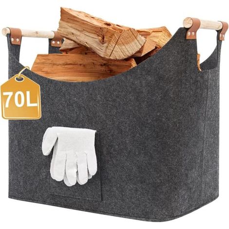 Vedkorg pour ved. XXL vedkorg avec mainskar. Vikbara filtpåsar. Stora filtpåsar vedkorg för forvarar av ved (1/4)