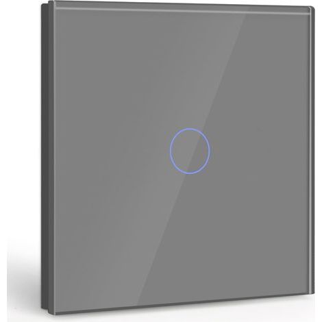Single-position touch switch, white light switch with LED display, - no neutral wire required, grey (1/5)