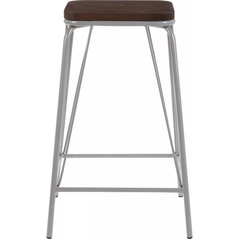 Interiors by Premier Grey Metal and Elm Wood Stool, Large Square Stool, Accent Wooden Bar Stool for Home Bar (1/4)