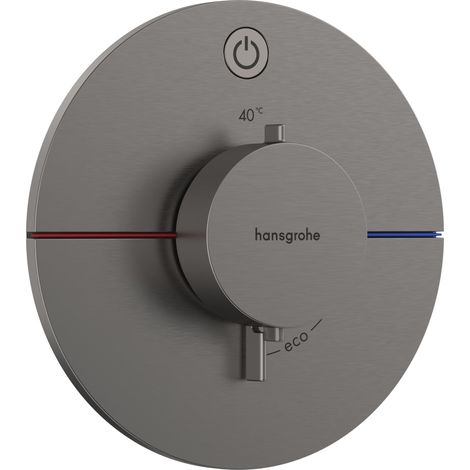 Mitigeur thermostatique, Robinet encastré avec arrêt de sécurité à 40°C, Thermostat rond, 1 sortie, Noir chromé brossé (1/5)