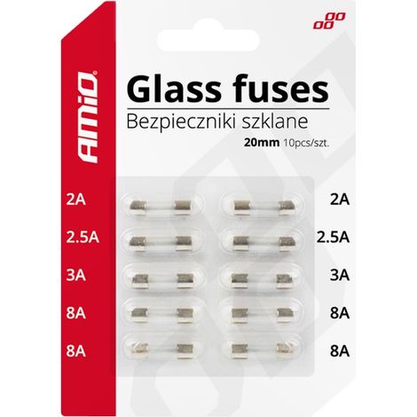 Mini fusibles de vidrio de 20 mm, juego de 10 unidades amio-02394