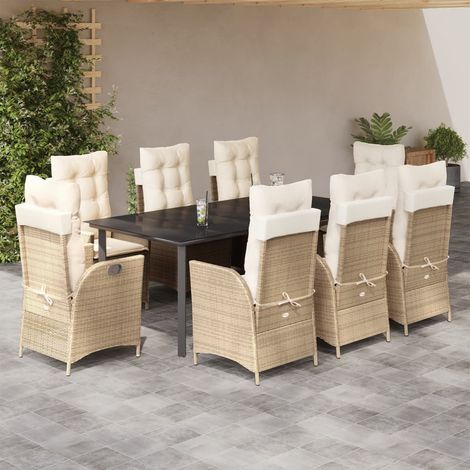 9-tlg. Garten-Essgruppe mit Kissen Beige Poly Rattan (1/5)