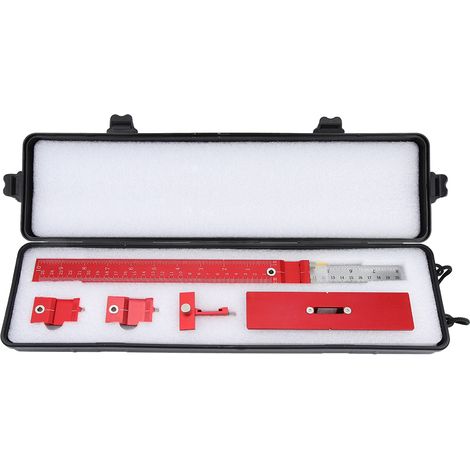 Gabarit de perçage aluminium pour charnières, gabarit de menuiserie, guide perceuse réglable, règle de gabarit pour armoires, outil de perçage bois, 6 en 1. (1/5)