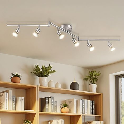 Ceiling Light with 6 Spots, Nickel Finish, GU10 Bulbs, Swivel, for Kitchen, Bedroom (1/5)