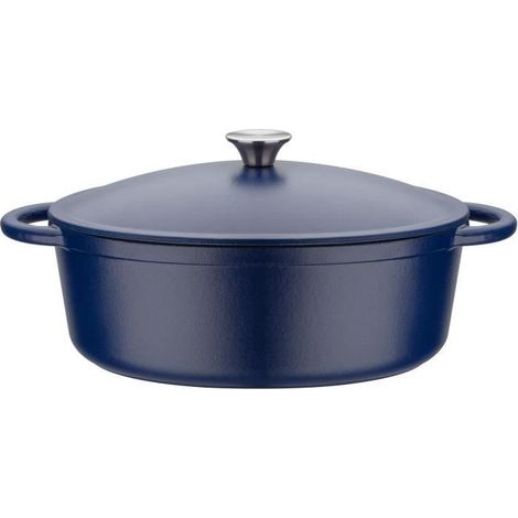 Solid cast iron casserole dish - GSW - BLUE MAGIC - 33 x 25 cm - Oval - Induction - Blue (1/5)