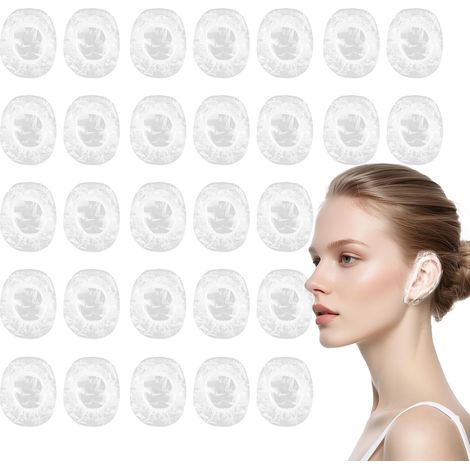 100 Pièces Protecteurs d'oreille Jetables, protège-oreilles en plastique waterproof, Claire Plastique Étanche Protection Cache-Oreilles pour Teinture Capillaire, Douche, Baignade, Salon, Spa (1/5)